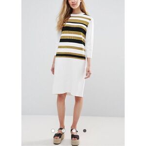 Ganni Francis Color Block Crema Stripes Thick Knit Long Sleeve Dress Sz M